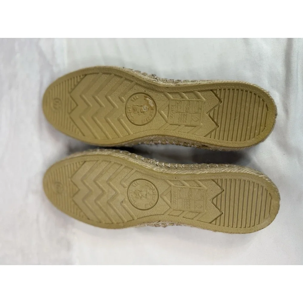 Women's Pineapple Print Espadrille Flats Sz 40 Navy Tropical Summer Beach French